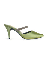 Ladies embellished green mule heels 206628