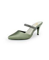 Ladies embellished green mule heels 206628
