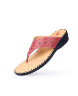 Ladies heel leather comfort red chappal 24049