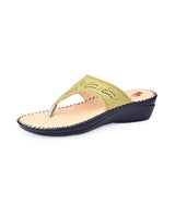 ladies leather comfort green chappals 24052
