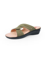 Ladies leather comfort green chappals 24058