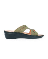 Ladies leather comfort green chappals 24058