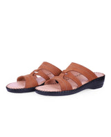 ladies leather comfort tan chappals 24060