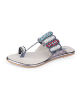 ladies kolhapuri flat gray chappals 25501