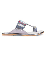 ladies kolhapuri flat gray chappals 25501