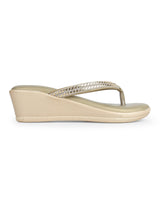 ladies heel party wear golden chappals 28017