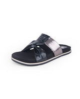 ladies fancy flat black chappals 208707