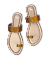 ladies fancy flat golden chappals 303301