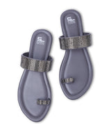ladies fancy flat gray chappals 303302