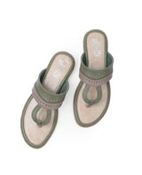 ladies flat green chappals 360302