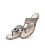 ladies flat green chappals 360302
