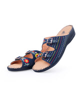 Ladies leather comfort blue chappals 60707