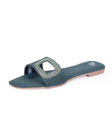 ladies fancy flat green chappals 66669