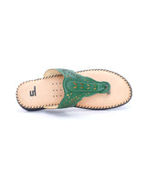 women leather comfort green chappals 100826