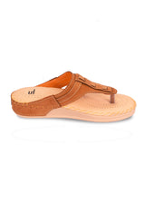 Ladies heel leather comfort chappals tan 17276