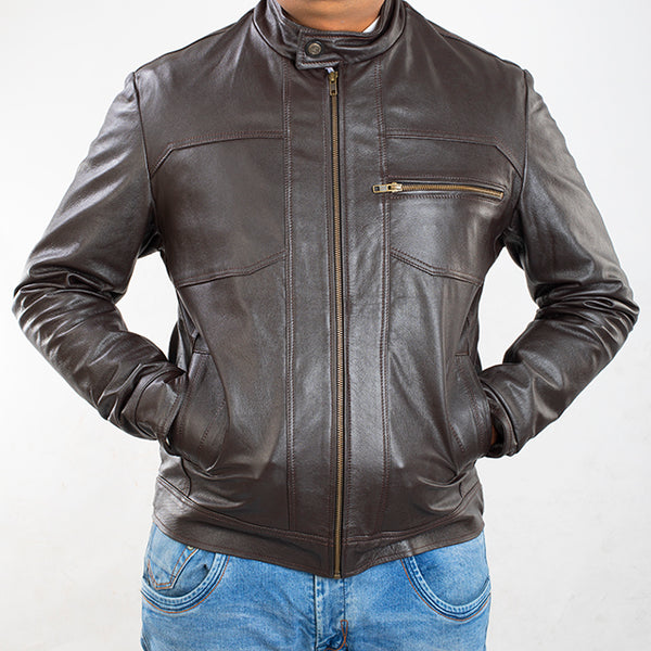 Men's Street Wear Shirt Collar Vintage Brown Leather Jacket - Jackets  Masters