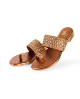 Ladies Flat fancy partywear brown chappal 401021
