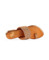 Ladies Flat fancy partywear brown chappal 401021